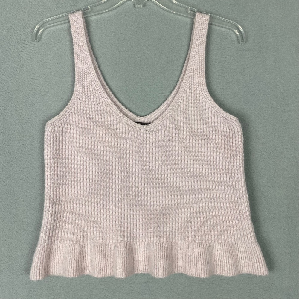 Code X Mode Womens Pink Blush Ribbed Knit‎ Cropped Ruffle Hem Tank Top Small